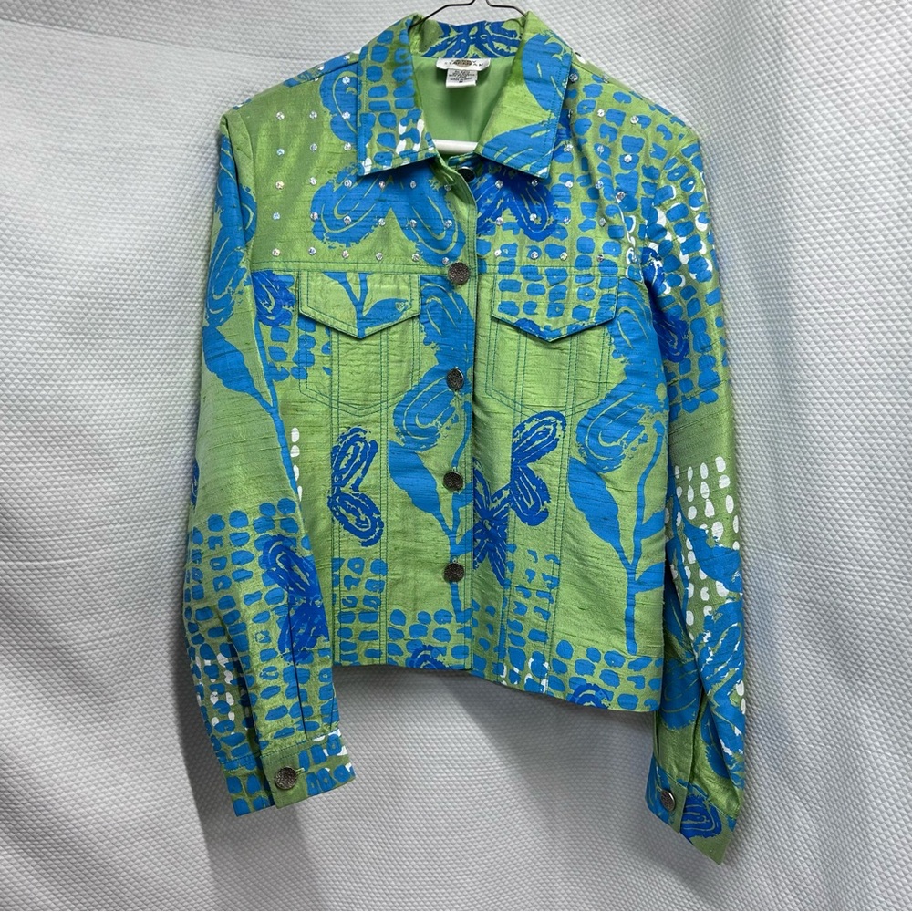 Blue and Green Jean Jacket with sequence on the upper yolk of the jacket size M